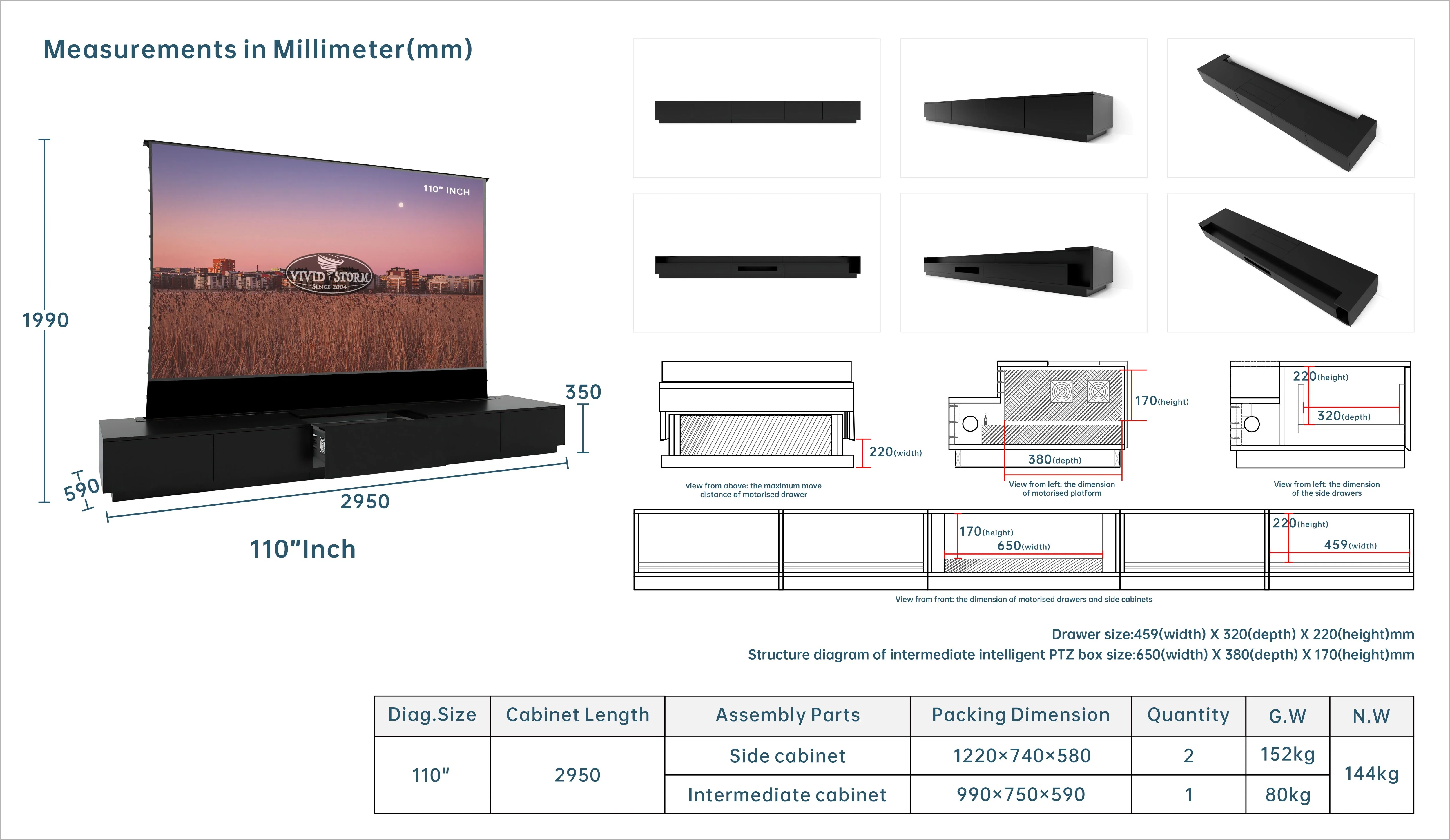 VIVIDSTORM Motorised Laser TV Cabinet Monte Carlo - 110