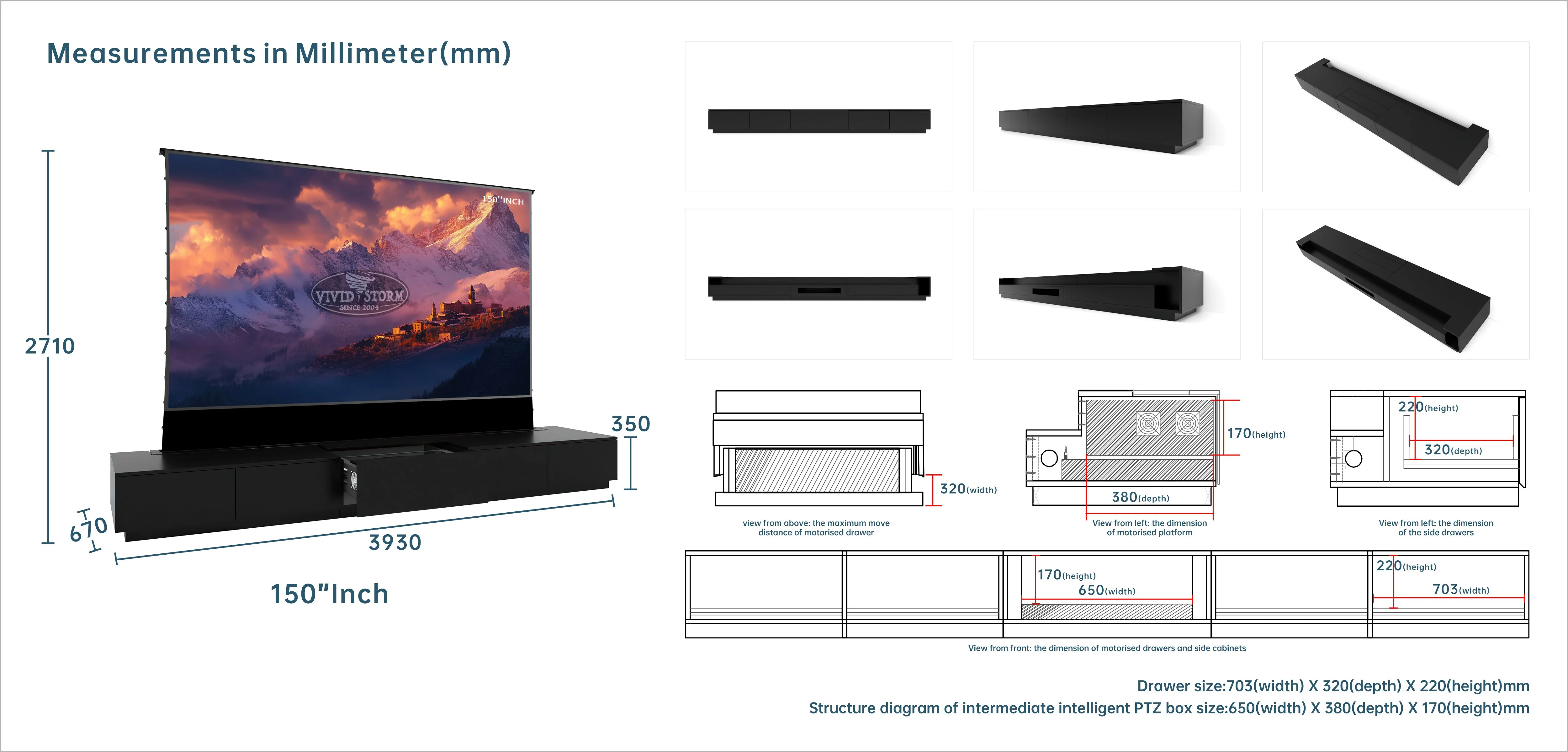 VIVIDSTORM Motorised Laser TV Cabinet Monte Carlo - 150