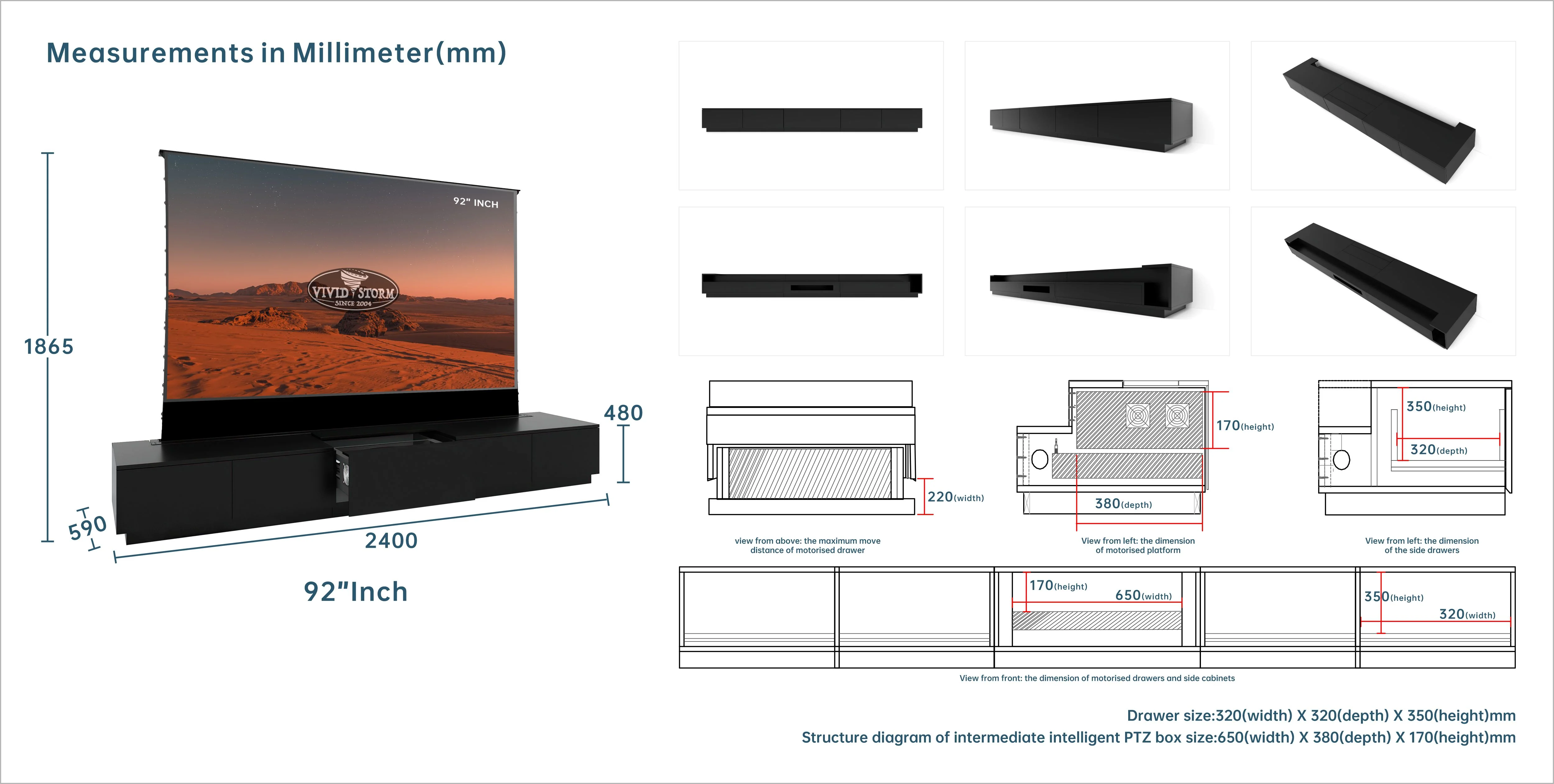 VIVIDSTORM Motorised Laser TV Cabinet Monte Carlo - 92